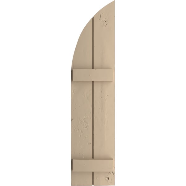 Knotty Pine 2 Board Joined Board-n-Batten W/Quarter Round Arch Top Faux Wood Shutters, 11W X 38H